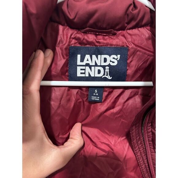 Land's End Maroon Puffer Full Zip Mock Neck Winter Puffer Holiday Vest size s - Picture 5 of 11